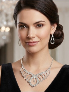 Adjustable Rhinestone Necklace And Earring Set